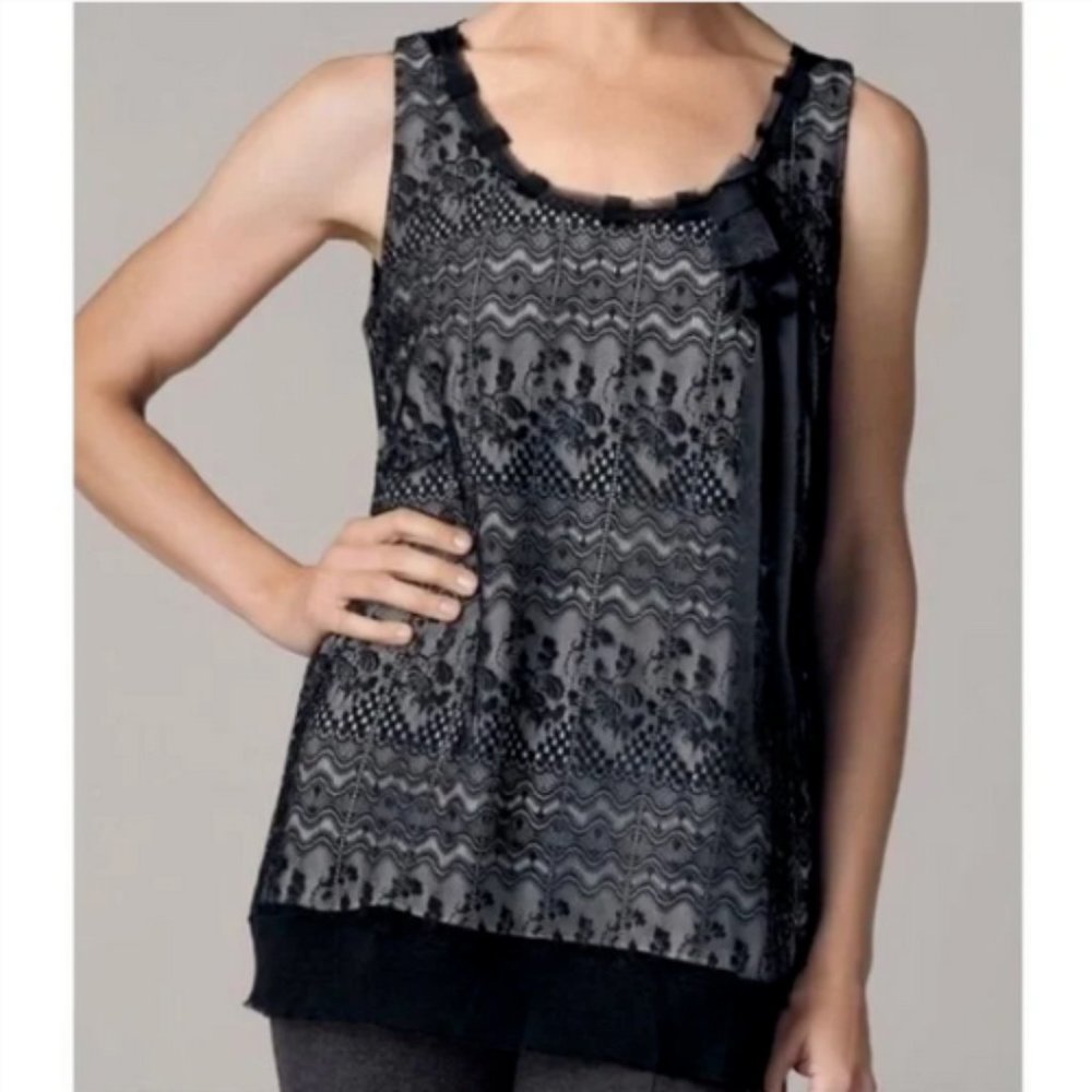 CAbi Black Emily Triple Layer Lace Sleeveless Blouse Size Medium